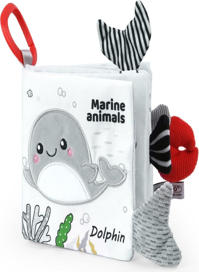 BeFunky لعبة كتب الأطفال من بي فانكي للأطفال من عمر 0 إلى 18 شهرًا، لعبة كتب حسية ناعمة للأطفال حديثي الولادة، كتب قماشية عالية التباين للمس والشعور مع صفارة، هدية ألعاب استحمام لتنمية المهارات المبكرة (حيوانات بحرية) - Image 1